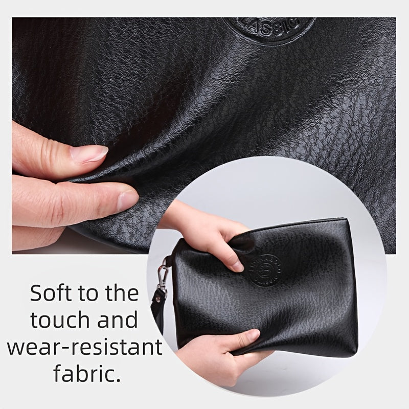 Men's Business Handbag - Large Capacity Multi-Compartment Wallet & Phone Holder with Wrist Strap, Elegant Black Soft Tree-like Texture Design, Golden-Tone Hardware for Daily Commute, Formal Events, Travel - Durable & Stylish