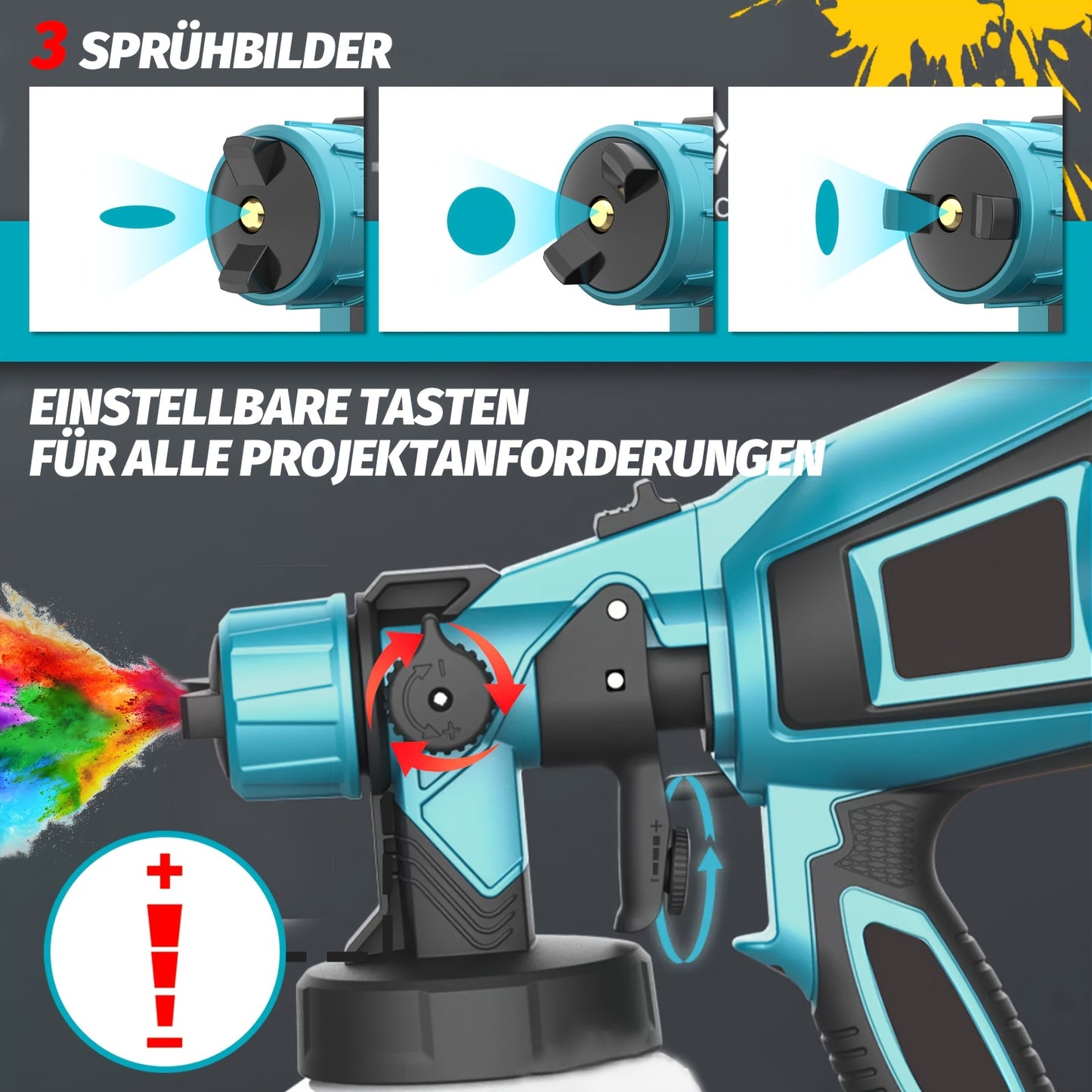 Pistola de pintura para Makita com 2 baterias de 3000mAh e carregador para pintura de paredes, tetos e vedações de jardim. Recipiente amovível de 1000ml.