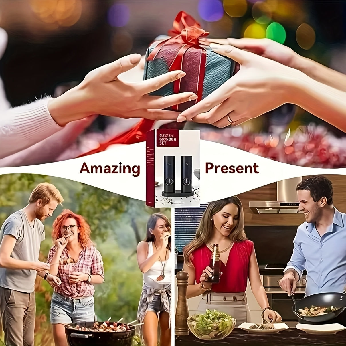 2pcs Electric Salt and Pepper Grinder Set with Adjustable Seam/Fineness, One-Touch Operation, (/Battery), Compact and Portable Base with ABS Housing &amp; Black/White Design, Ideal Gift