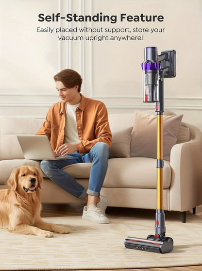 46000Pa/55Min Vacuum Cleaner Cordless, Cordless Vacuum Cleaner Super Quiet, Powerful Cordless Stick Vacuum Cleaner with LED Display/Anti-Tangle Brush, Detachable Battery, Lightweight 1.5L Dust Cup Perfect for Pet Hair, Floor,