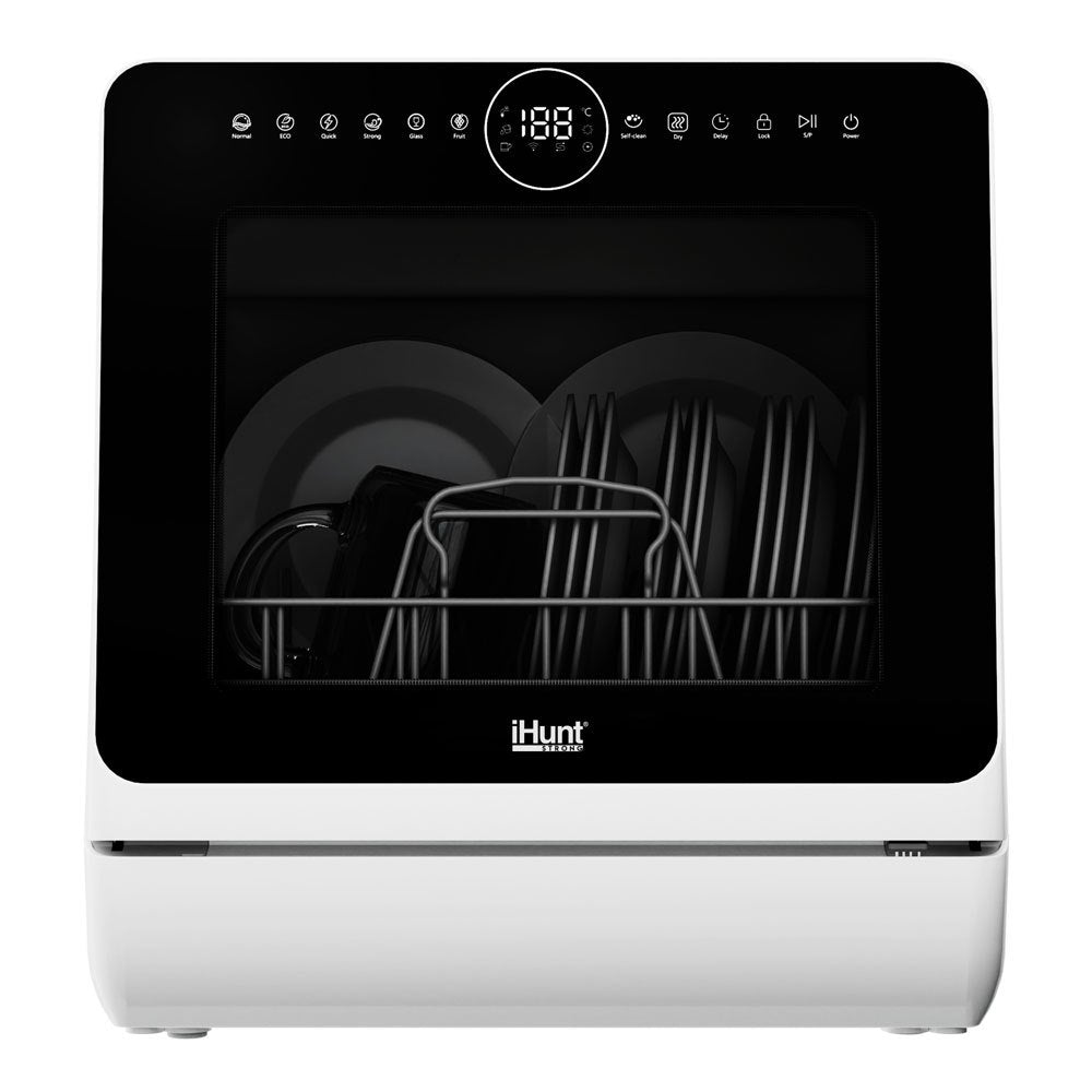 Compact Ihunt Bro Dishwasher Xpert, Turbo Clean, 950W, Drain Pump, Digital Control, Class B, 6 Programs, Heating / Drying, Water Supply Tap / Manual, 5L Water Reserve, 45Cm, White
