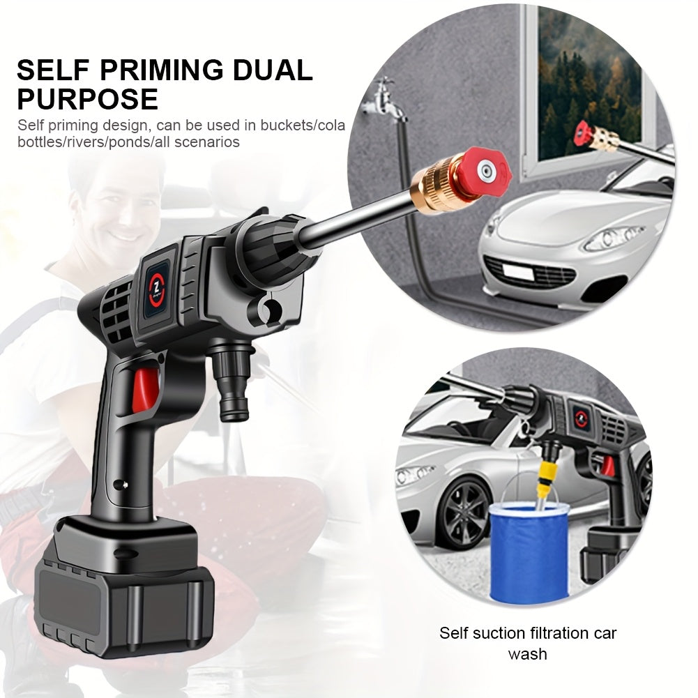 21V Cordless Electric Pressure Washer with 1300mAh Battery and Charger - Handheld Power Washer, Lithium-ion Battery Powered, Ergonomic Design with Adjustable Nozzle &amp; Hose Connector for Cars, Floors, Garden,