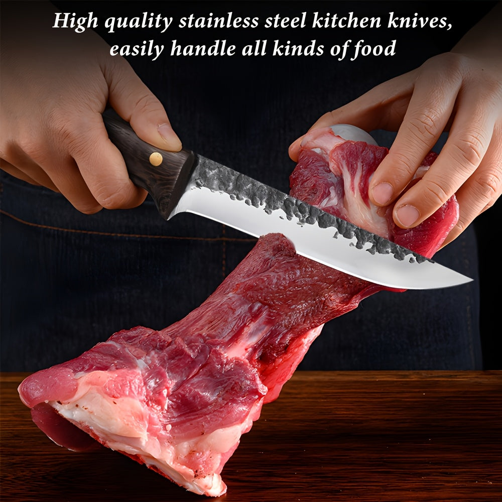 8pcs Japanese Knife Set 5Cr15 Stainless Steel Complete Kitchen Knife Set High Quality Chef Knife Butcher Knife Vegetable Cooking Knife Slices with Wooden Handle And Nylon Bag for Women Men Gifts