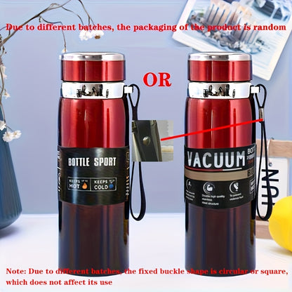 800ml/27oz Stainless Steel Insulated Water Bottle with Carrying Strap - Keeps Drinks Hot for 10 Hours or Cold for 24 Hours, BPA-Free, Portable for Camping, Hiking, Driving, and Travel