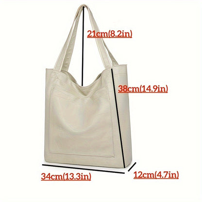 Women's Faux Leather Tote Bag with Magnetic Closure, Fixed Shoulder Straps, Solid Color, Polyester Lined, Edge Paint Detail, Suitable for Various Occasions
