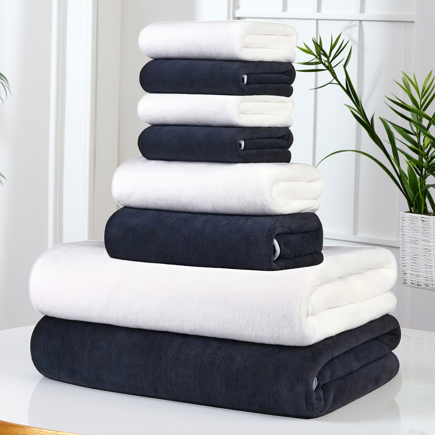 8-Pack Super Soft Coral Fleece Bath Towel Set, 2 Bath Towels 68.58 X 139.7 cm, 2 Washcloths 34.8 X 76.2 cm, 4 Square Towels 34.8 X 34.8 cm, Quick Drying, Highly Absorbent And Lightweight, Towel Bathroom Towel Set