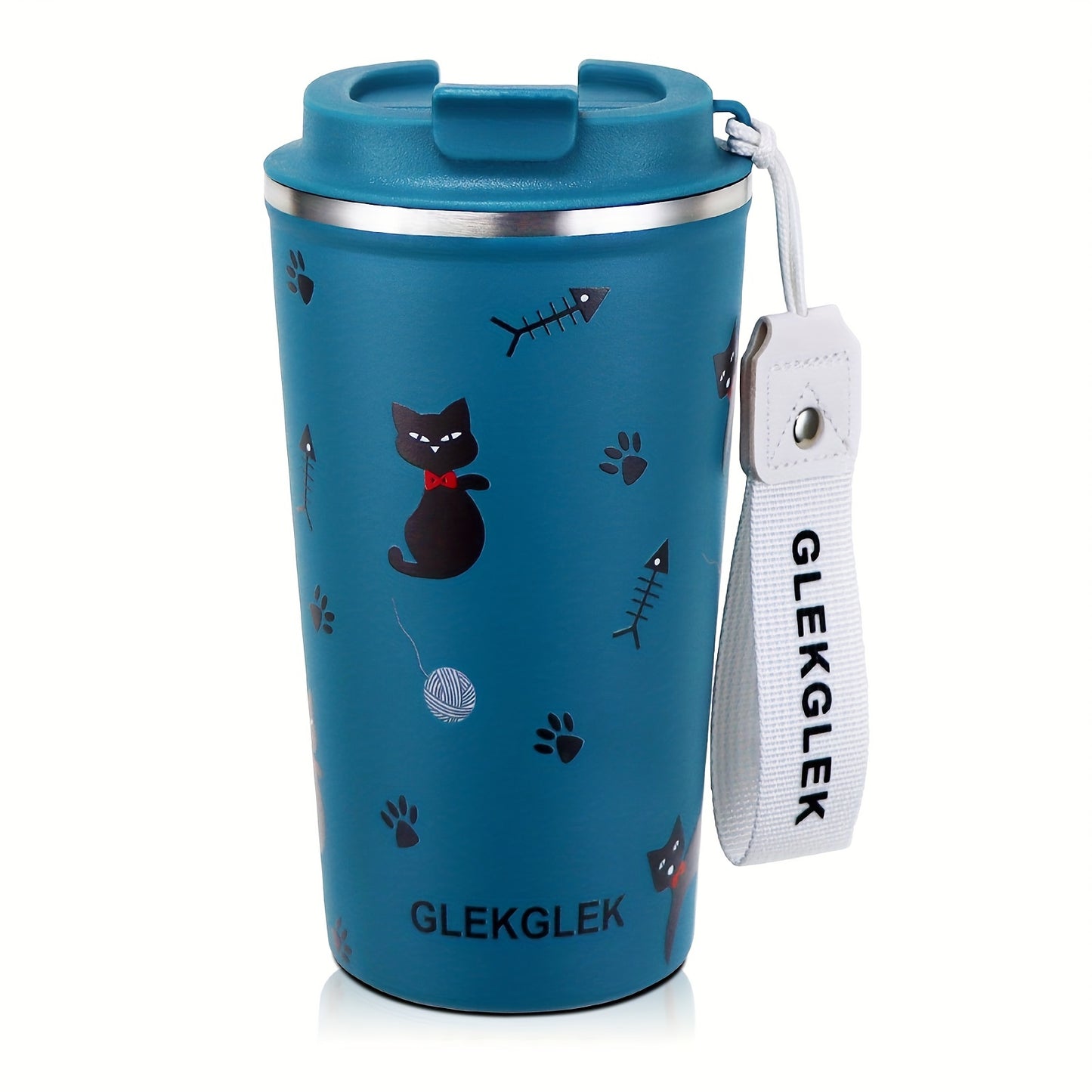 Glekglek 510ml Insulated Travel Mug with Paw Print &amp; Heart Design - Double Wall, Dent Prevention, Dishwasher Safe, Portable Coffee Mug for Valentine's Day, Thanksgiving, Christmas, Father's Day, Teacher's Day, Festive Drinks