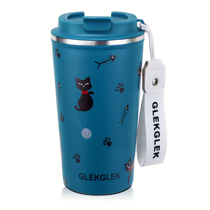 Glekglek 510ml Insulated Travel Mug with Paw Print &amp; Heart Design - Double Wall, Dent Prevention, Dishwasher Safe, Portable Coffee Mug for Valentine's Day, Thanksgiving, Christmas, Father's Day, Teacher's Day, Festive Drinks