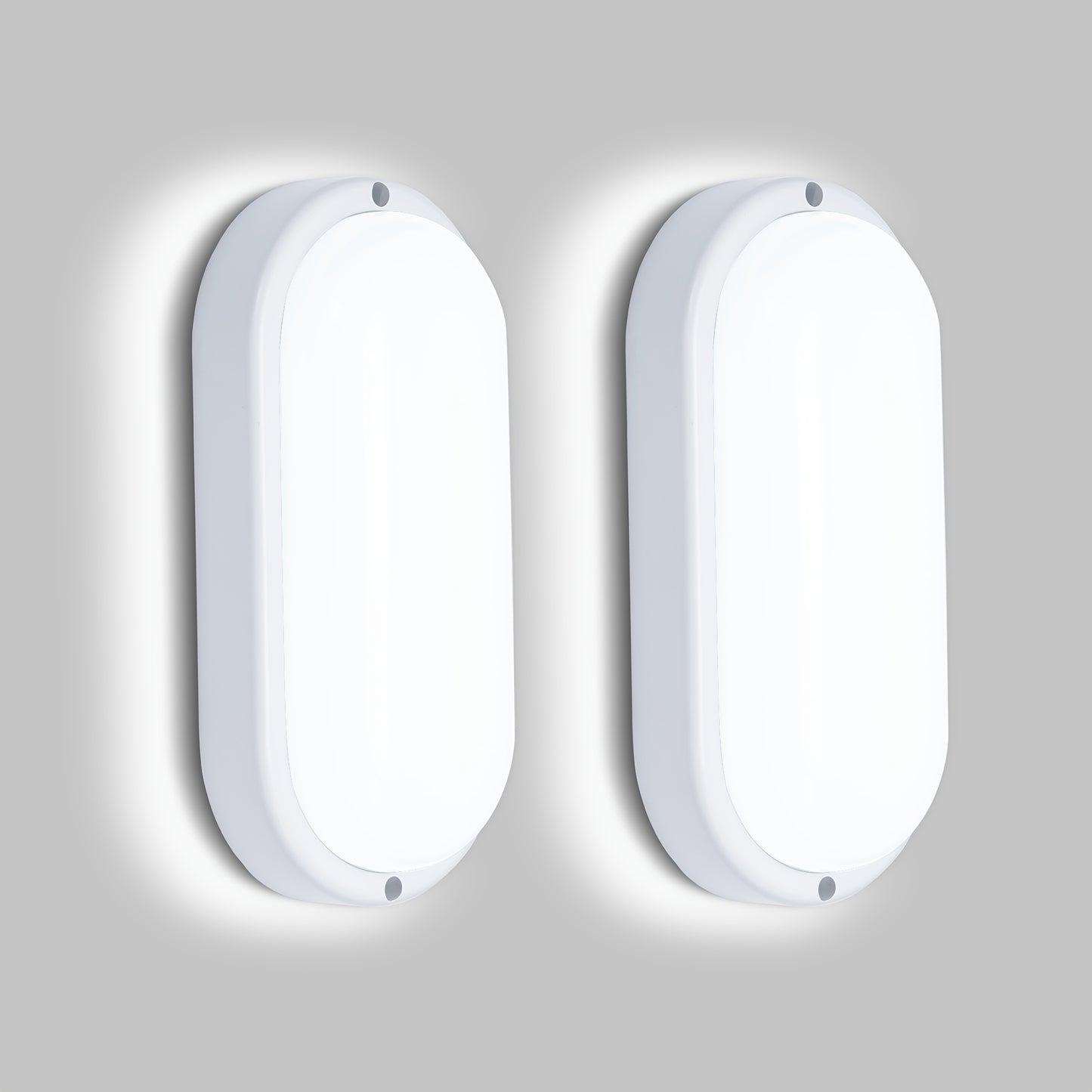 2-Pack LED Moisture-Proof Ceiling Lights, 12W/18W, 1080/1710 Lumens, 4000K, Semi-Flush Mount, Plastic, Powder Coated Finish, Hard-Wired, 220-240V, for Basement, Hallway, Balcony, Staircase - Modern Style, No Accessories Included