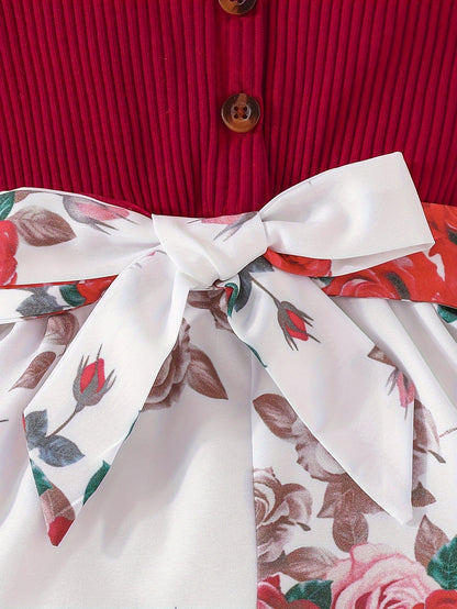 Girls' Summer Casual Floral Print Off-Shoulder Jumpsuit with Adjustable Waist Belt - Lightweight Breathable Shorts for Outdoor Play & Daily Wear, Blue & White Flower Design, Perfect for Weekend Outings, Cute Outfits for Girls