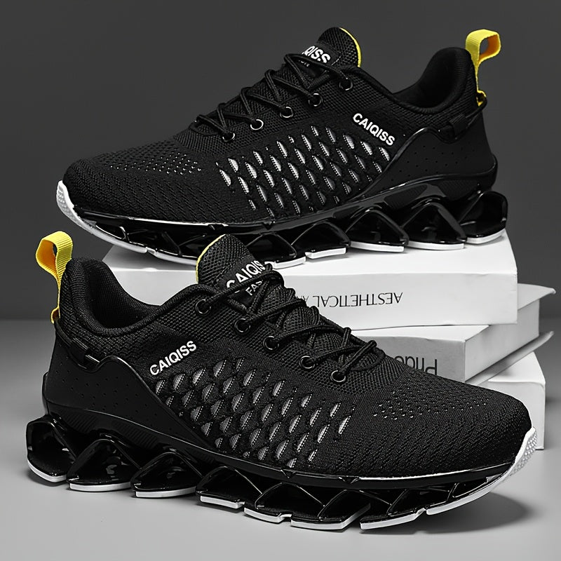 Men's Lightweight Breathable Casual Sneakers - Neon Yellow & Black, Fabric Upper with Mesh Lining, TPU Anti-Twist Sole, All-Season Low-Top Design for Hiking, Training & Daily Wear
