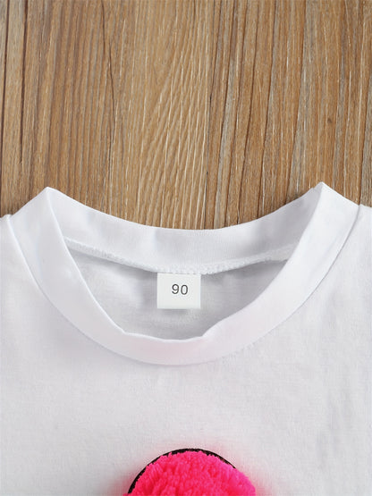 Adorable Girls' Ice Cream Print Short Sleeve Tee & Ripped Denim Shorts Set with Pink Bow Accent - Stretchy, Breathable Summer Outfit for Casual Wear, Perfect for Outdoor