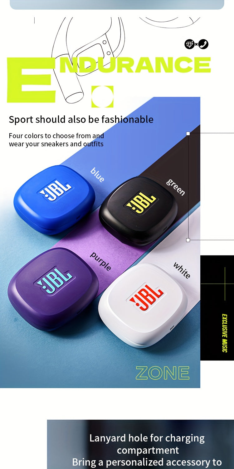 For JBL ZONE True Wireless Open-Ear Sports Headphones, Neckband Wireless Earbuds for Swimming, Cycling, Running, Long Battery Life, High-Quality Sound, Clear Call and Music Output, USB-C Charging, Rechargeable Battery, Black