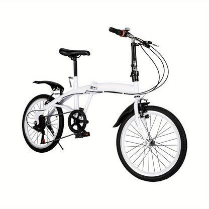 50.8 cm Folding Bicycle Adult Lightweight 6-Speed Height Adjustable Folding Bicycle Adult for Outdoor Cycling Commuting White with Bicycle Circle