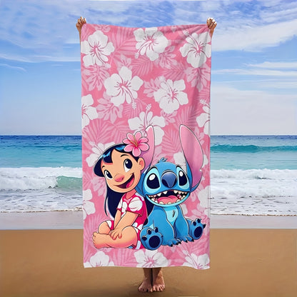1pc Lilo & Stitch Beach Towel - Pink Floral Design, Soft Microfiber, Perfect for Yoga, Travel, Swimming, Beach, Fitness, Camping, Bathroom - Ideal Valentine'S Day & Birthday Gift, Beach Accessories | Playful Design | Durable