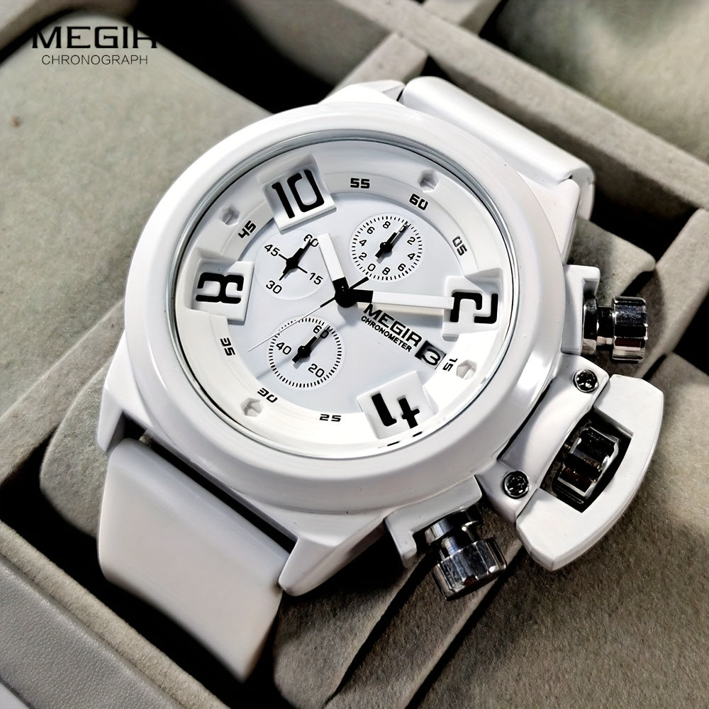 MEGIR Multifunction Men's Watch, Sports Silicone Strap Waterproof Calendar Quartz Watch 2002, Ideal Choice For Gifts