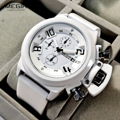 MEGIR Multifunction Men's Watch, Sports Silicone Strap Waterproof Calendar Quartz Watch 2002, Ideal Choice For Gifts