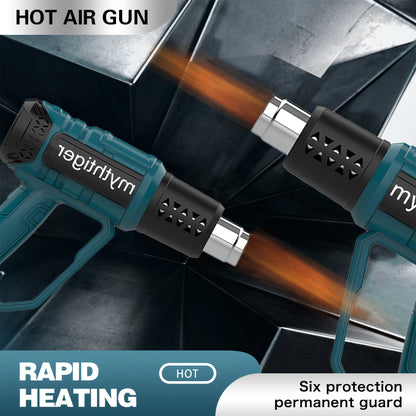 220V EU plug Newly Upgraded Heat Gun 60-650° Adjustable Blue Light LCD Display with 4 Nozzles, Adjustable Temperature and Blowing Volume, High Power Ideal for Shrink Wrap, Soften Paint, Bend Plastic Tubes, Loose Bolts, etc