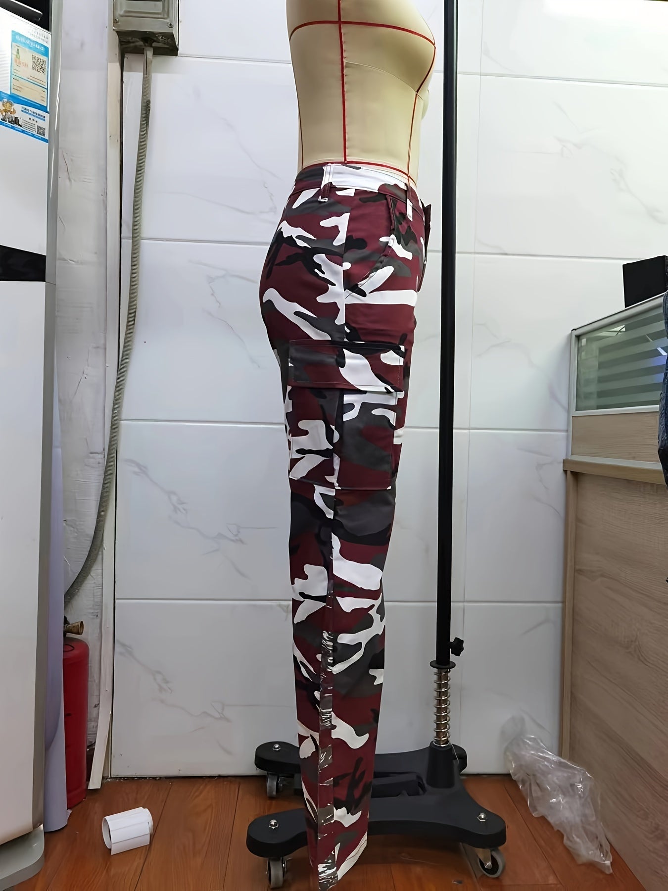 High Waist Straight Camouflage Cargo Jeans, Camo Print Medium Stretch Side Flap Pocket High Rise Denim Pants, Women's Denim Jeans & Clothing