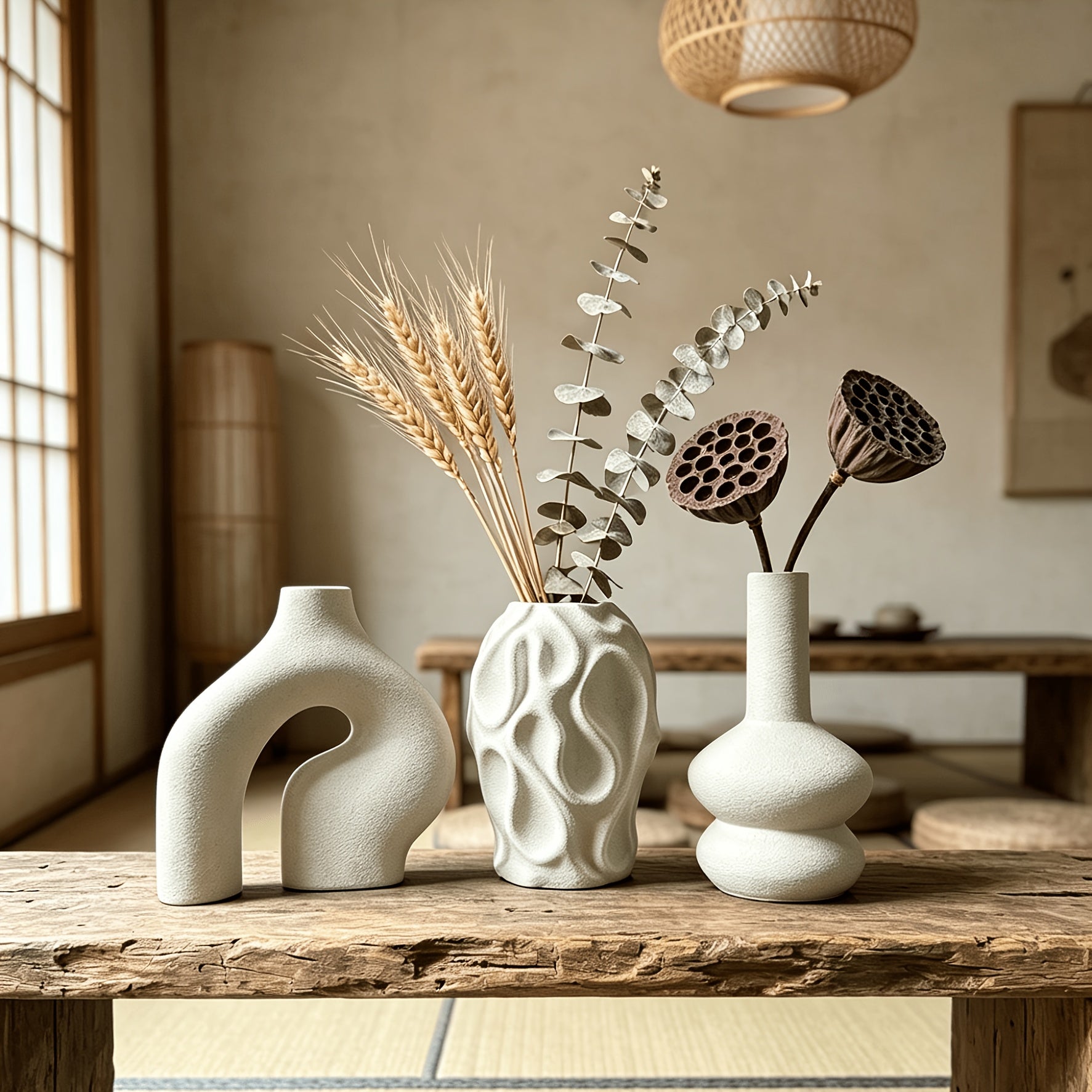 Set of 3 Bohemian Style Cylindrical Vases Irregular Shape