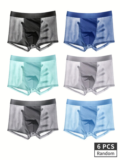 6-Piece Men's Breathable Underwear - Moisture-Wicking No-Show Boxer Briefs, Mid-Stretch Solid Color for Running & Summer, Sexy Comfort Fit