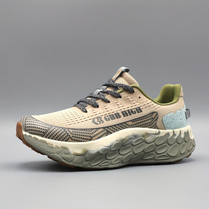 Men'S Casual Sports Shoes, Low Top Lace Up Fabric Upper, Rubber MD Sole, Breathable, Anti-Slip, Comfortable, Lightweight, Shock Absorption, Round Toe, Stripes Pattern, for Outdoor Running, Hiking, Daily Wear, Spring/Summer