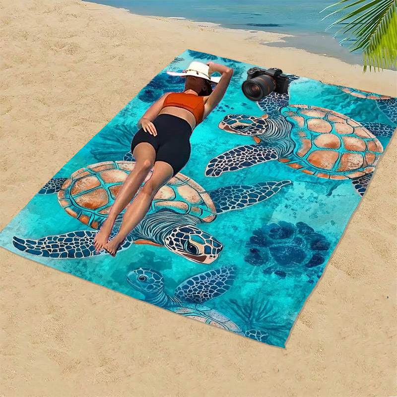 1pc Oversized Beach Towel with Vibrant Sea Turtle Ocean Print – Super Soft Quick-Dry Microfiber, Multi-Use for Yoga, Swimming, Fitness, Camping & Sandbathing, Beach Blanket, Yoga Accessory, Contemporary Style, Quickdry Fabr
