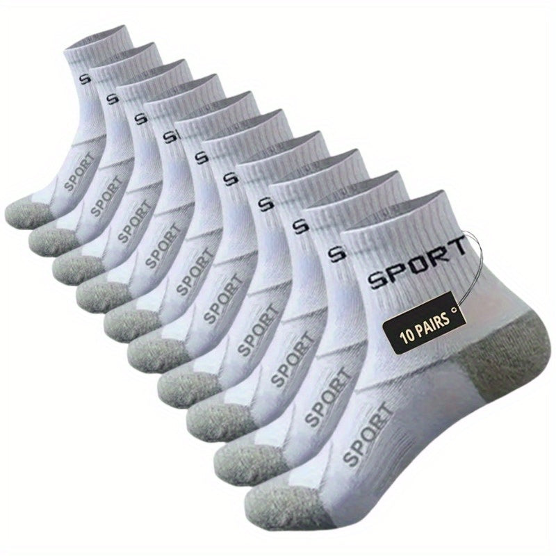 10 Pairs THCBME Men's Low-Cut Athletic Socks, Heavy-Duty Black/Gray/Beige/White, Numbered 1-10 for Easy Pairing, Durable Comfort for, Gym,, Casual Wear (Bulk Pack)
