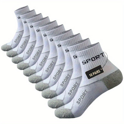 10 Pairs THCBME Men's Low-Cut Athletic Socks, Heavy-Duty Black/Gray/Beige/White, Numbered 1-10 for Easy Pairing, Durable Comfort for, Gym,, Casual Wear (Bulk Pack)