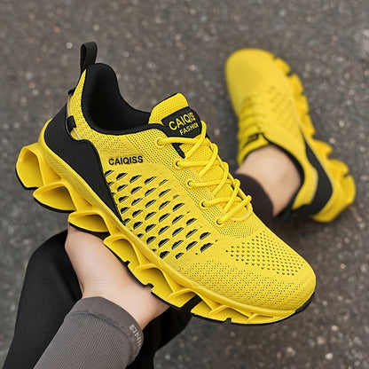 Men's Lightweight Breathable Casual Sneakers - Neon Yellow & Black, Fabric Upper with Mesh Lining, TPU Anti-Twist Sole, All-Season Low-Top Design for Hiking, Training & Daily Wear