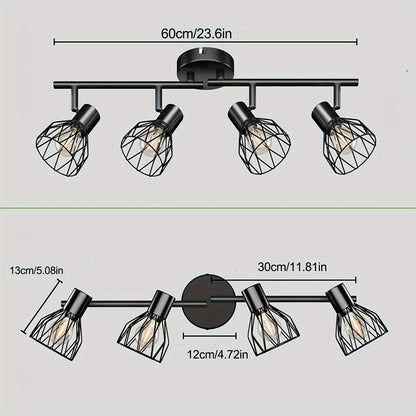 AMANSOUR 4-Bulb LED Ceiling Spotlight - Retro Black Metal Semi-Flush Mount Ceiling Light with Polished Finish, E14 Base, No Bulbs Included, Ideal for Kitchen, Living Room, Bedroom, Office & Hotel Decor, Ceiling Lights for Hom