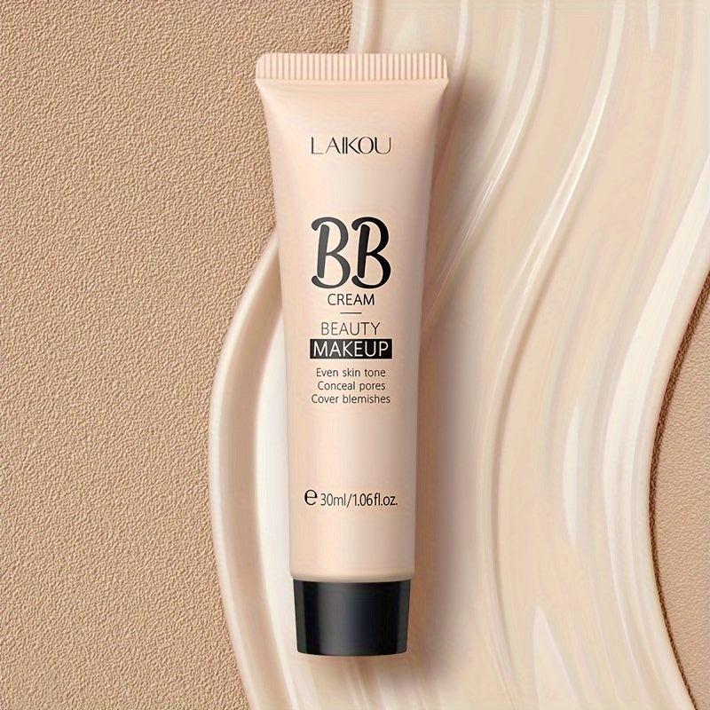LAIKOU BB Cream à prova de água com cobertura total, tons naturais/marfim/bronzeado, 30ml, base de longa duração, controlo da oleosidade, uniformiza o tom da pele e disfarça os poros.