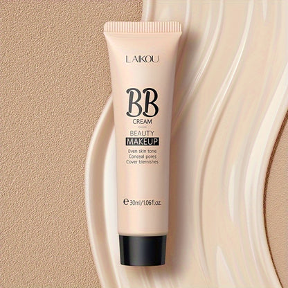 LAIKOU BB Cream à prova de água com cobertura total, tons naturais/marfim/bronzeado, 30ml, base de longa duração, controlo da oleosidade, uniformiza o tom da pele e disfarça os poros.