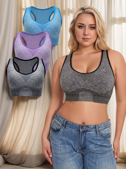 3pcs Breathable Lingerie, Large Size, No Steel Ring, No Trace, Hollow Grid, Thin Sports Yoga Bra, Zero Restriction, Large Size, No Steel Ring, No Trace, Adjustable Bra, One Piece, Thin Sports Yoga Lingerie, Bra, Large Size
