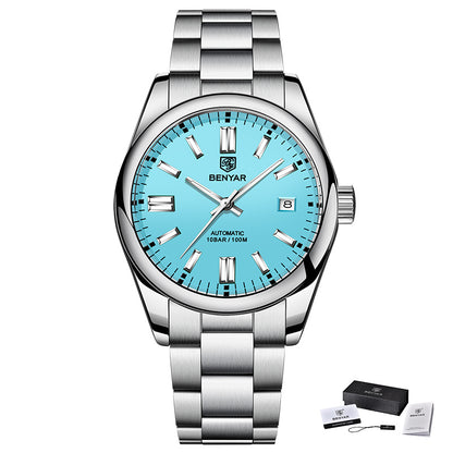 1pc BENYAR Men's Mechanical Wristwatch, 10Bar Waterproof Automatic Watch, Stainless Steel Sports Diving Watch For Men, Ideal choice for Gifts