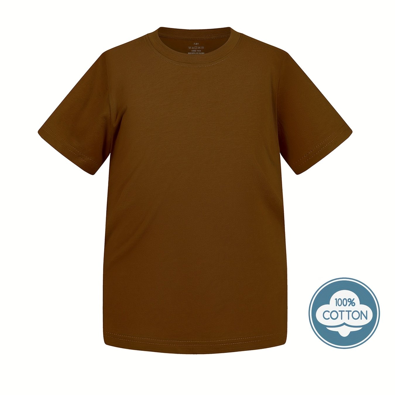 T-shirt infantil de cor sólida, blusa casual de manga curta, t-shirt infantil para o verão.