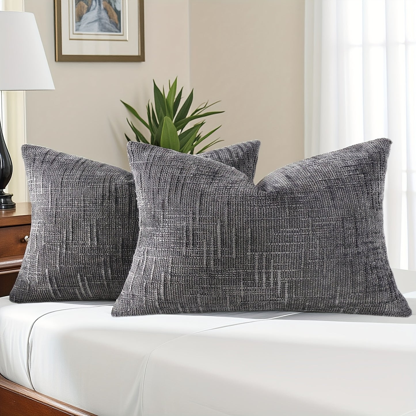 2pcs, Chenille Throw Pillow Covers Set of 2 Thick Textured Slubby Couch Pillow Covers Farmhouse Accent Modern Neutral Decorative Pillow Cases for Bed Sofa, Living Room, Machine Washable