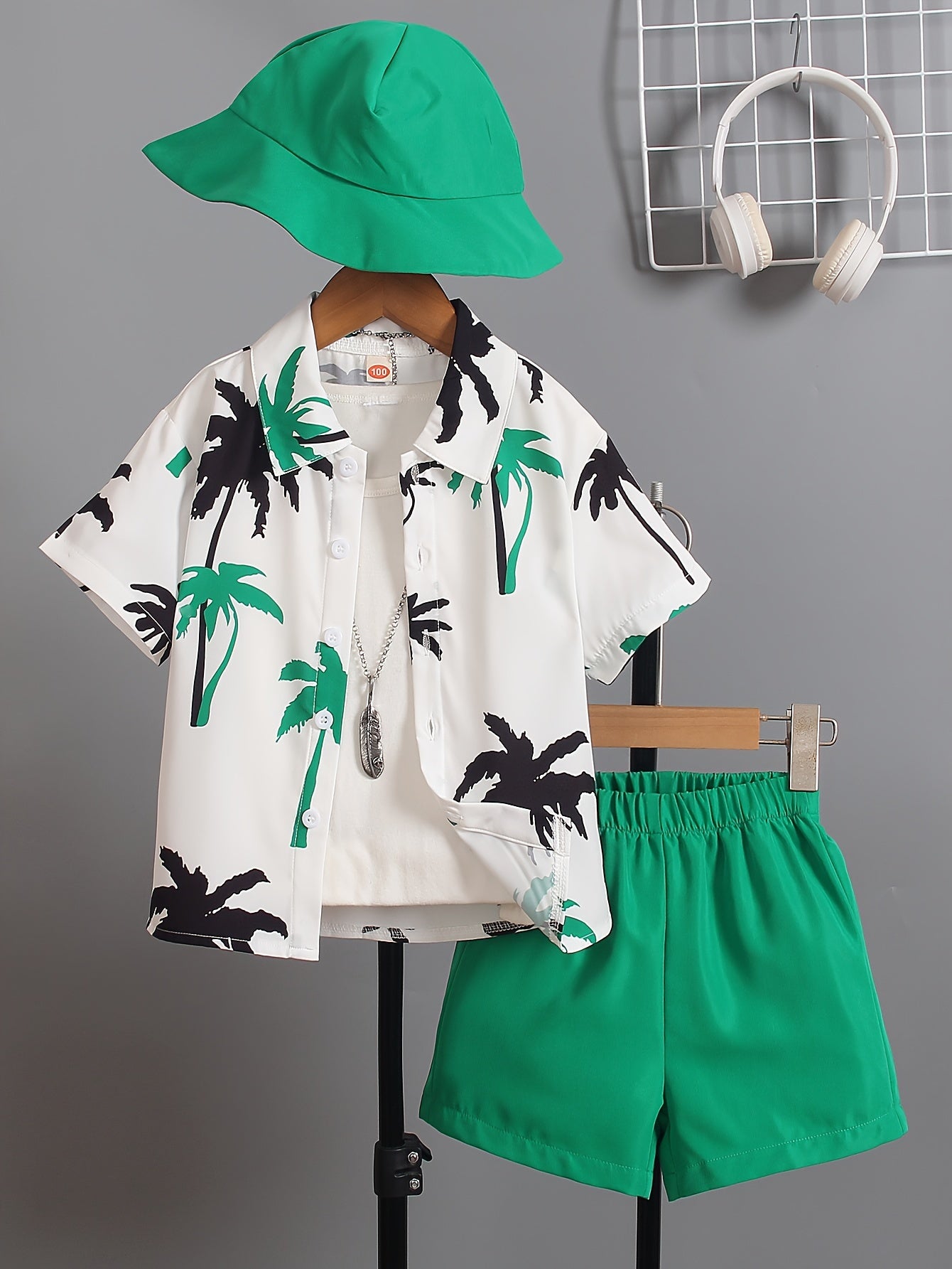Boys' Summer Fashion Street Shirt Three-piece Set Only Selling Hats, Shirts and Shorts, Perfect for Outdoor