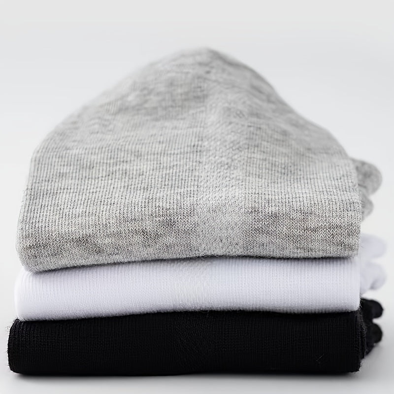 5 Pairs Ultra-Comfortable Low-Cut Ankle Socks - Breathable, Stretchy, and Durable for Sports & Casual Attire - Solid Black, Gray, and White, Sports Socks, Versatile Sock Options, Simple Sock Design, Breathable Fabric