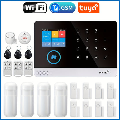 WiFi + GSM Auto-dial Smart Home Security Alarm System 433MHz LCD Display Alarm Panel Door Window Sensor PIR Motion Sensor Kit APP Remote Control Compatible With Alexa Google Home
