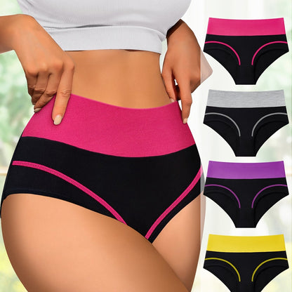 4-Pack High-Waisted Tummy Control Women's Panties, Fashionable Color-Block Comfort Fit Briefs