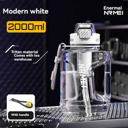 NRMEI 64oz Water Bottle with Time Marker - BPA-Free Half Gallon Hydration Flask, Large Sports Water Bottle with Straw and Lid, Handle, Suitable for Camping & Gym