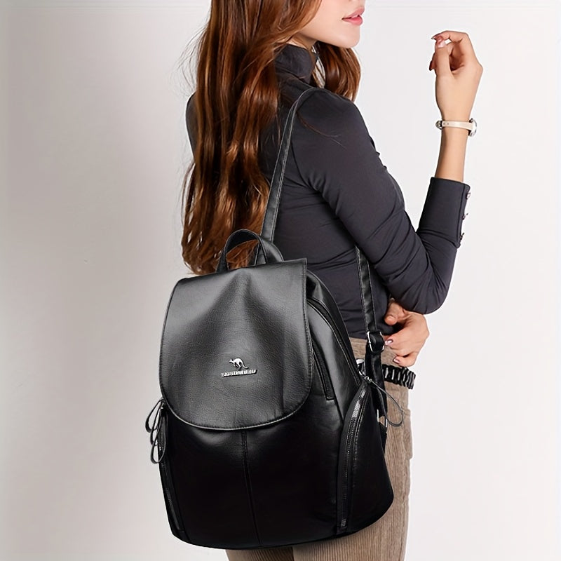 Women'S Genuine Leather Backpack - Elegant Minimalist Purse with Adjustable Shoulder Straps & Zipper Closure, Spacious Interior Compartment - for Work, Travel, School, Everyday Use - Available in Black, Red, Blue, Purple - Du