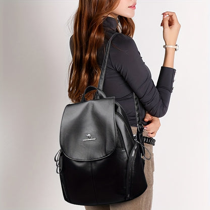 Women'S Genuine Leather Backpack - Elegant Minimalist Purse with Adjustable Shoulder Straps & Zipper Closure, Spacious Interior Compartment - for Work, Travel, School, Everyday Use - Available in Black, Red, Blue, Purple - Du