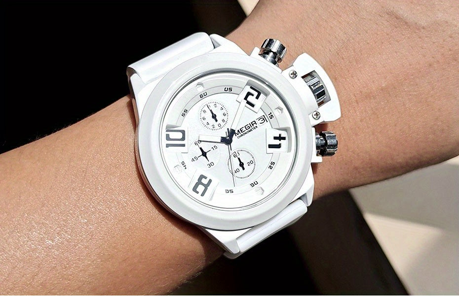 MEGIR Multifunction Men's Watch, Sports Silicone Strap Waterproof Calendar Quartz Watch 2002, Ideal Choice For Gifts
