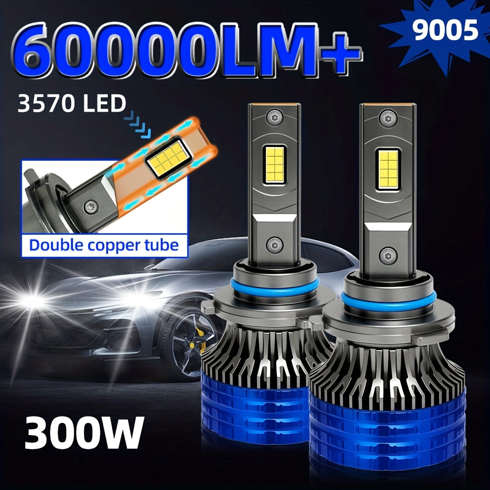 2pcs H4 H7 Car Bulb LED Headlights With 300W High Power 60000LM, Compatible with Canbus And Various Models Including  H1, H11 H8 H9, HB3 9005, HB4 9006, 12V 24V, Featuring Turbo Lamp at 6000K for Vehicles, Without Battery