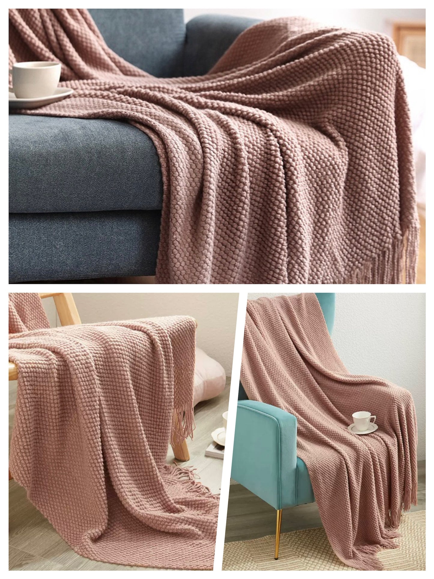 1pc Throw Blanket with Tassels, Bubble Textured Lightweight Throw Blanket for Couch Bed Sofa Home Decor