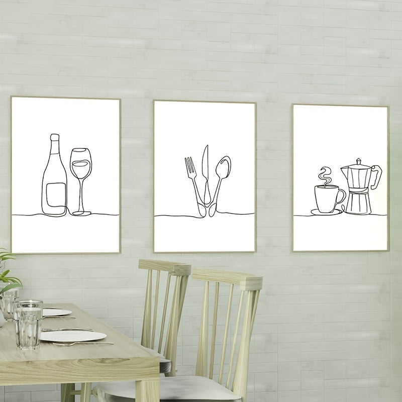 3pcs/set Canvas Print Posters, Line Drawing Canvas Wall Art Decor, For Living Room Wall Decor, Bedroom Wall Decor, Office Kitchen Wall Décor, No Frames
