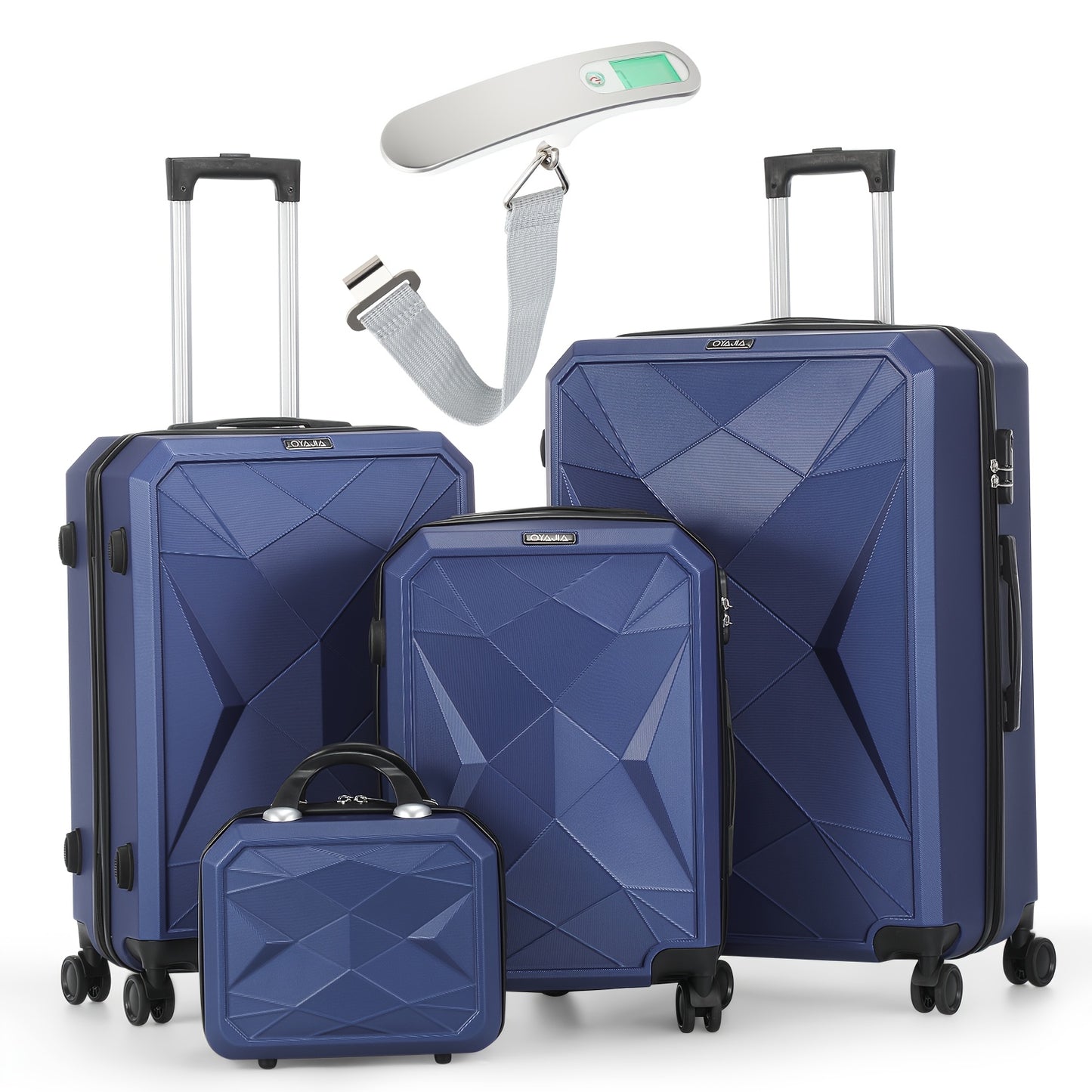 4pcs Luggage Set (12"/20"/24"/28") - Durable ABS Hard Shell Suitcases with Silent Spinner Wheels, Secure Key Lock & Digital Scale - Navy Blue/Dark Gray Travel Set, Telescopic Aluminum Handle & Multi-Directional Wheels for Car
