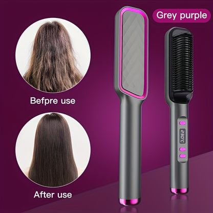 Hair Straightening Brush with LCD Display for Straightening and Curling, Lazy Curling Iron Hair Straightener, Negative Ion Non-Injurious Hair, Anti-scald, Fast Styling Hot Brush, Women'S Gift, Birthday Gift, Holiday Gift, Fas